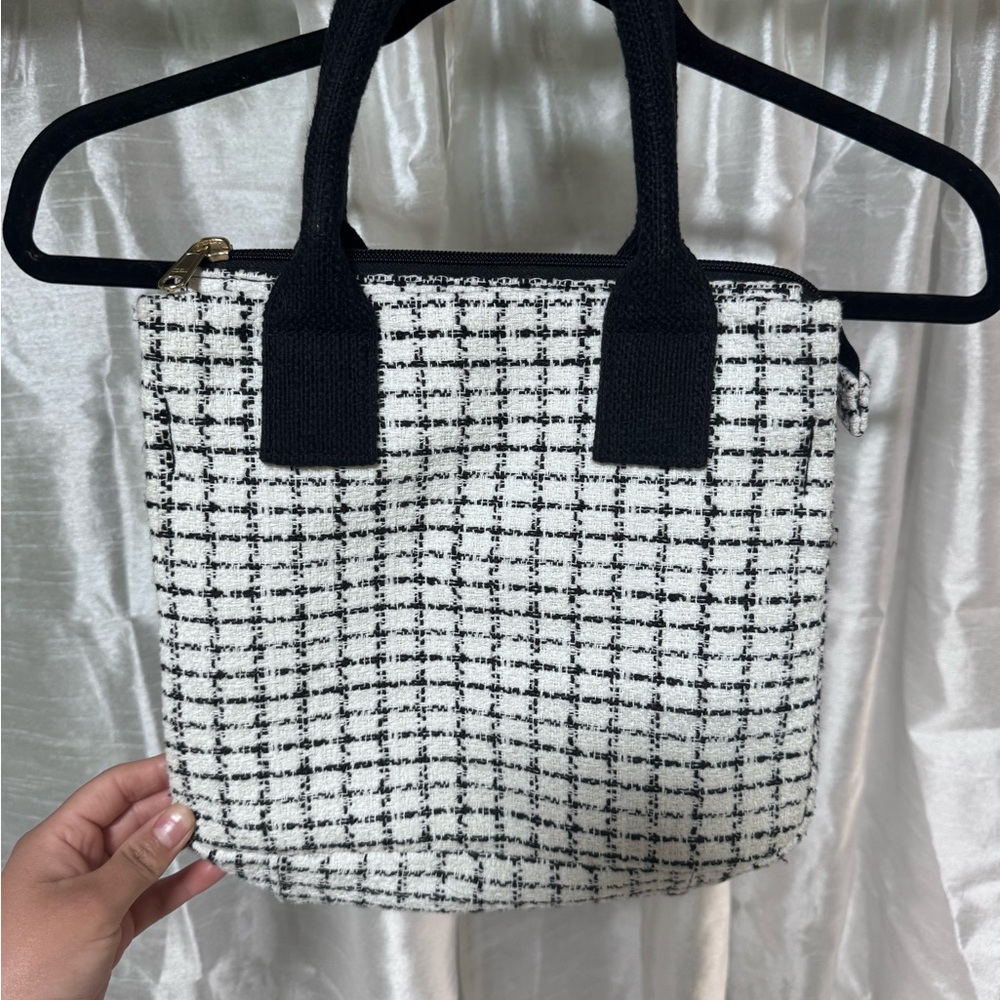 J. Crew Black and White Tweed Tote Bag